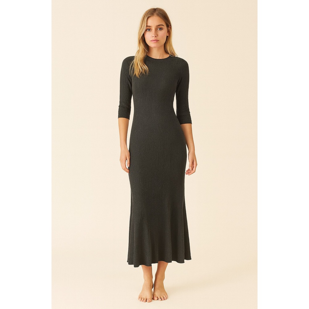 Mango Ribbed Knit Midi Dress Women's Small Black Stretch Bodycon Minimalist Chic